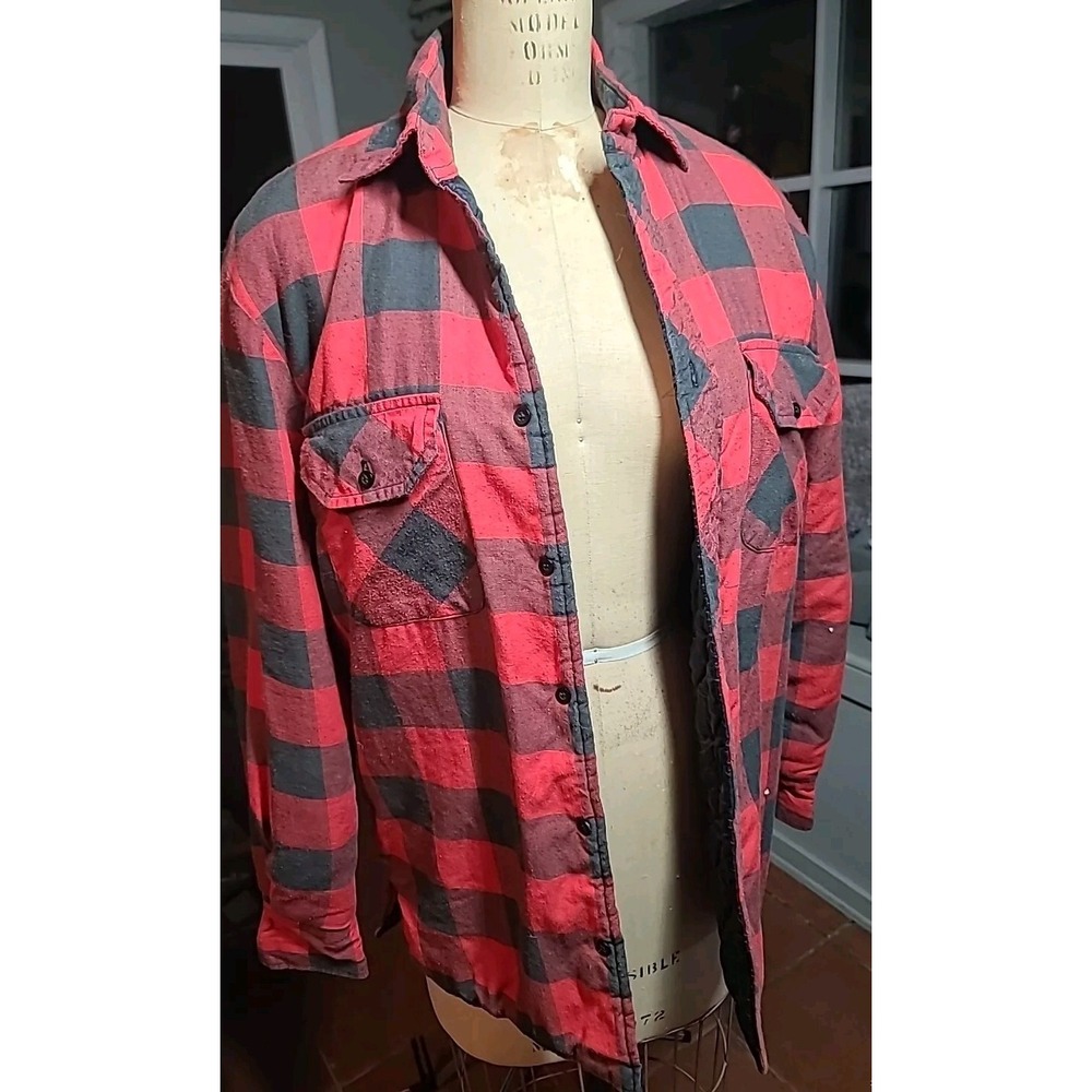 Vtg Firenze Shacket Small Red Black Plaid Quilt Lined Button‎ Down 90s Flannel